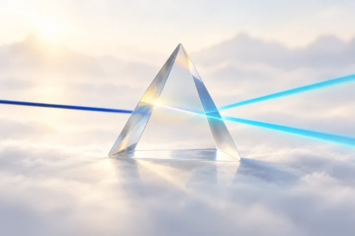 Conceptual illustration of blue and teal light passing through a prism